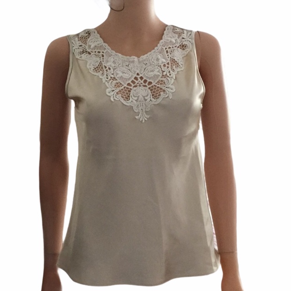 Vintage Cinema Exoile satin crocheted lace bib camisole